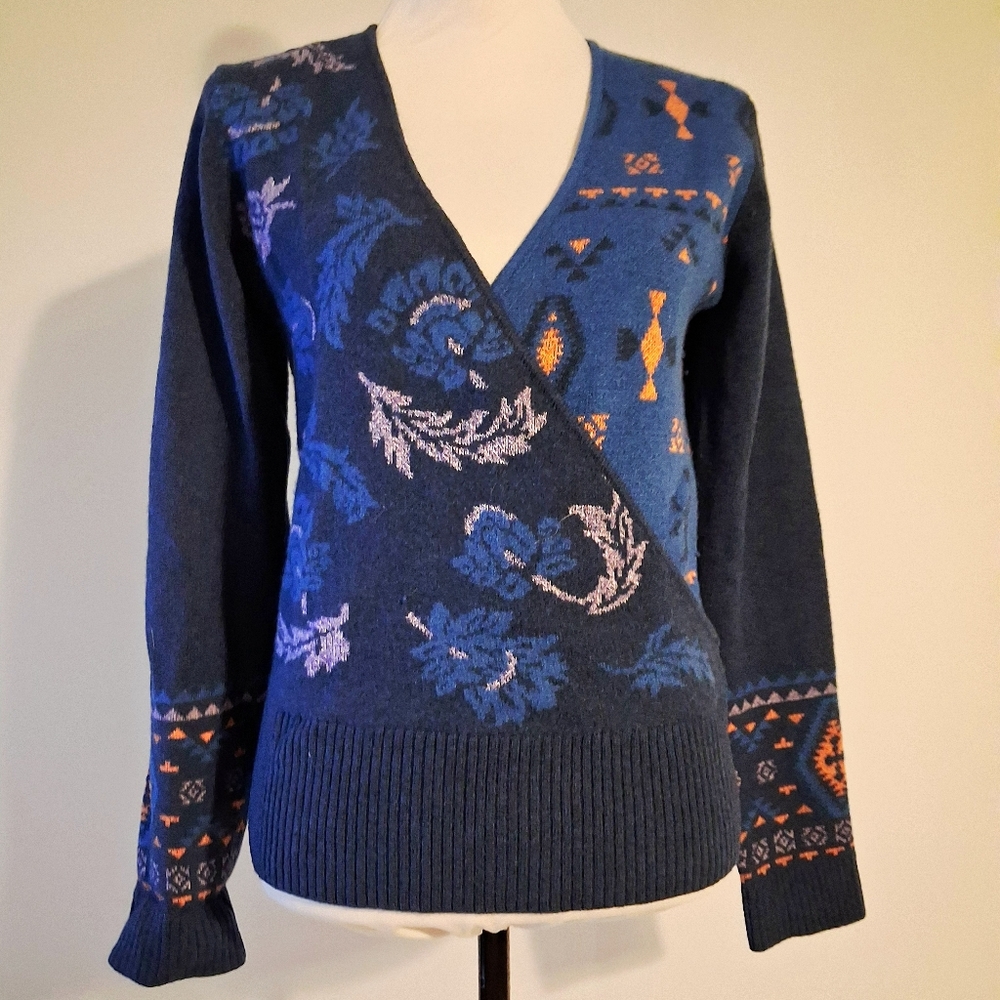 Sundance Fair Isle Navy Blue Merino Wool Women's Sweater - Picture 1 of 11